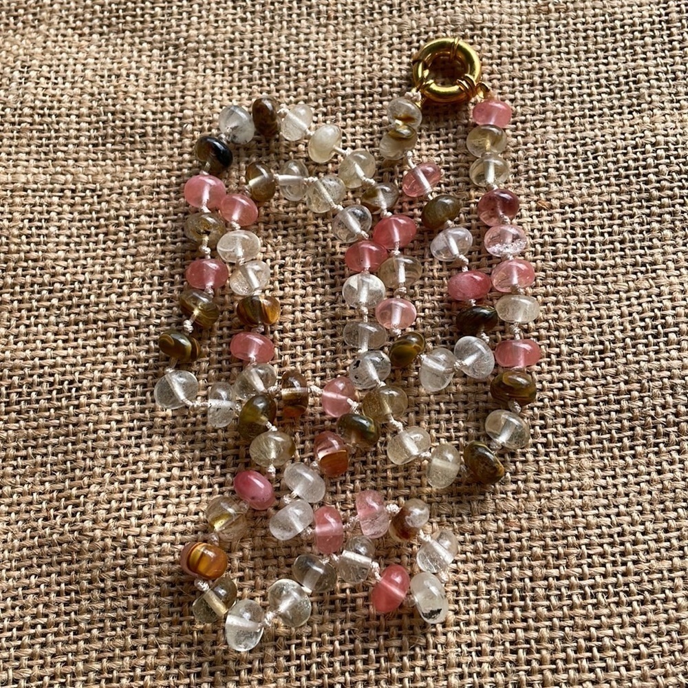 Watermelon quartz Stone Knotted Necklace New In Style In style